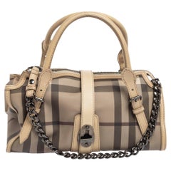 Burberry Beige/Grey Smoked Check PVC and Leather Bartow Bowler Bag