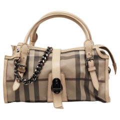 Burberry Beige/Grey Smoked Check PVC And Leather Bartow Bowler Bag