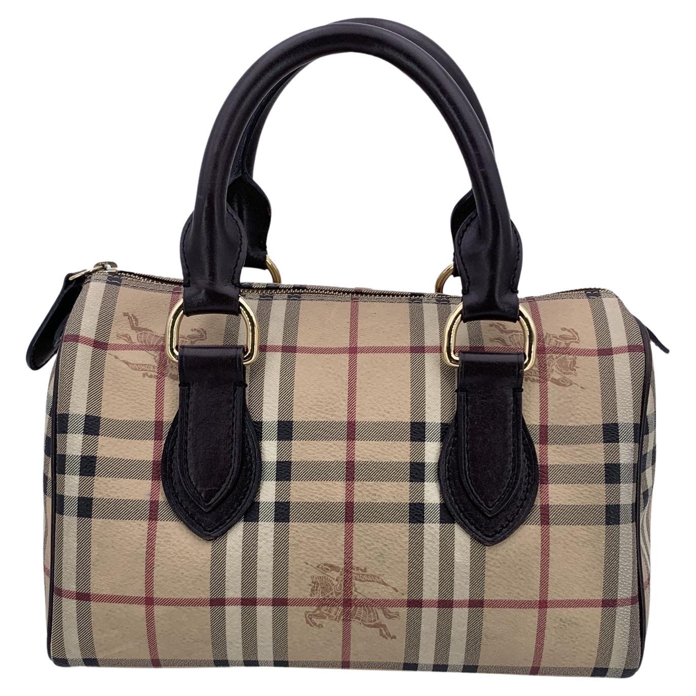 Burberry Beige Haymarket Check Canvas Chester Small Boston Bag
