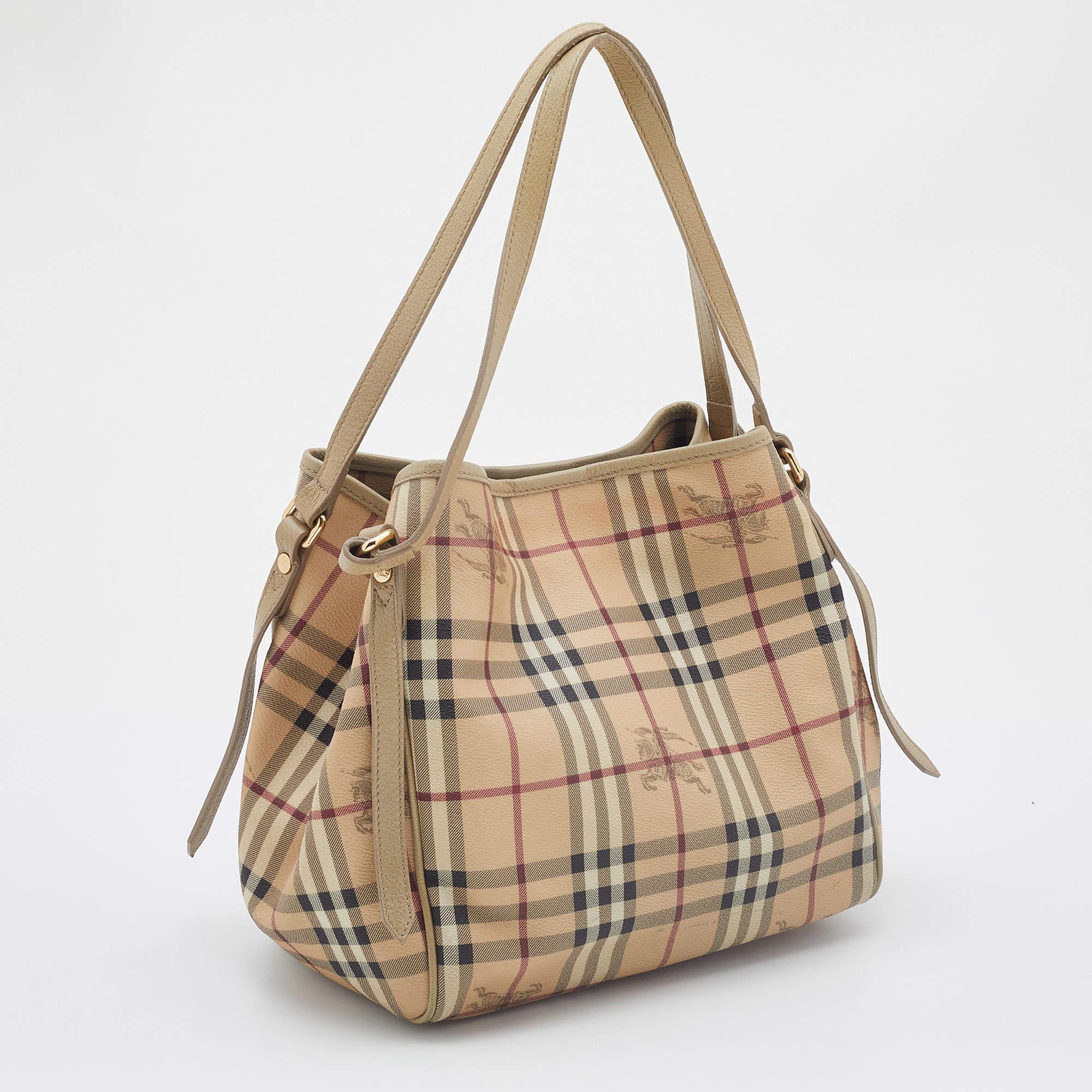 Women's Burberry Beige Haymarket Check Coated Canvas and Leather Small Canterbury Tote