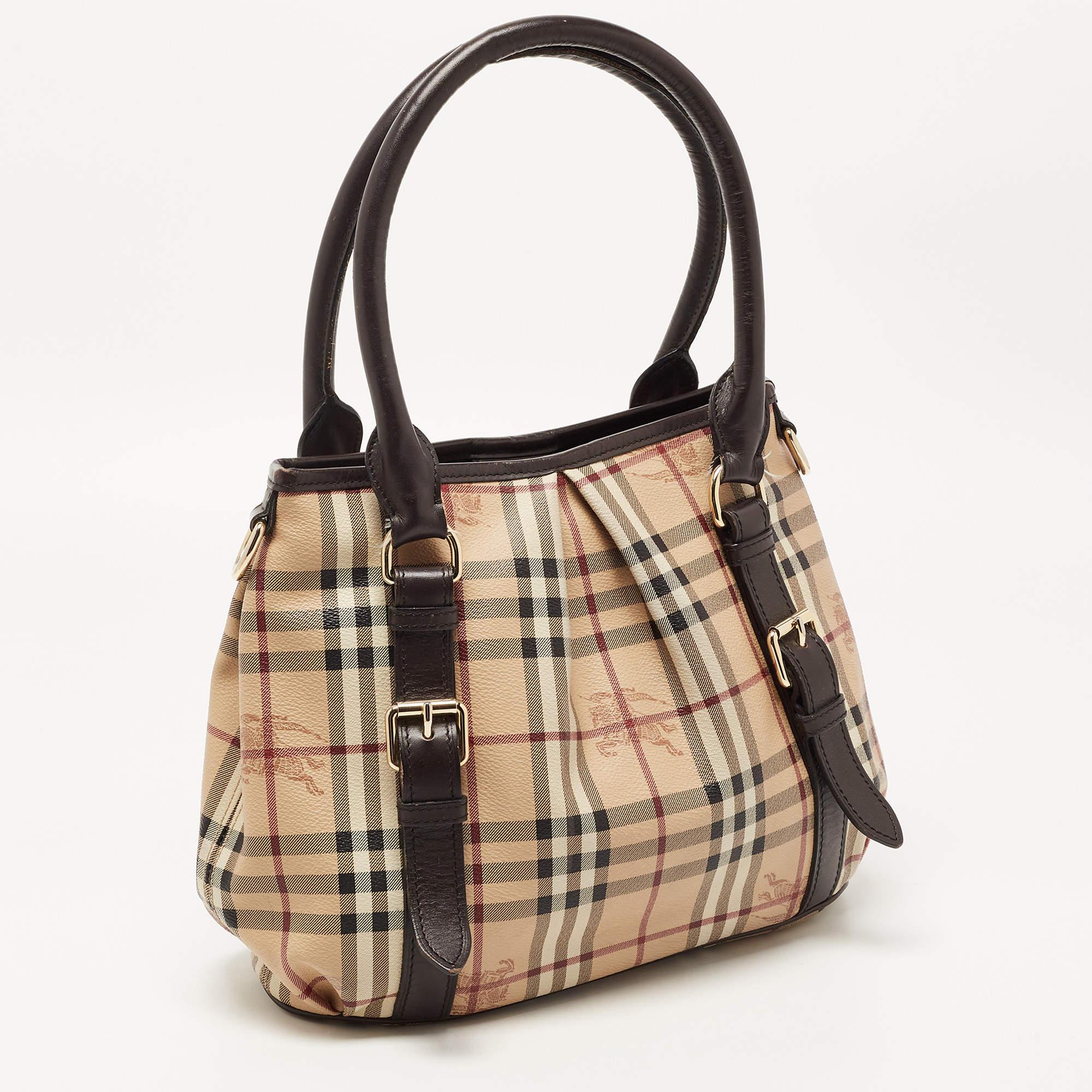 Women's Burberry Beige Haymarket Check Coated Canvas and Leather Small Northfield Tote