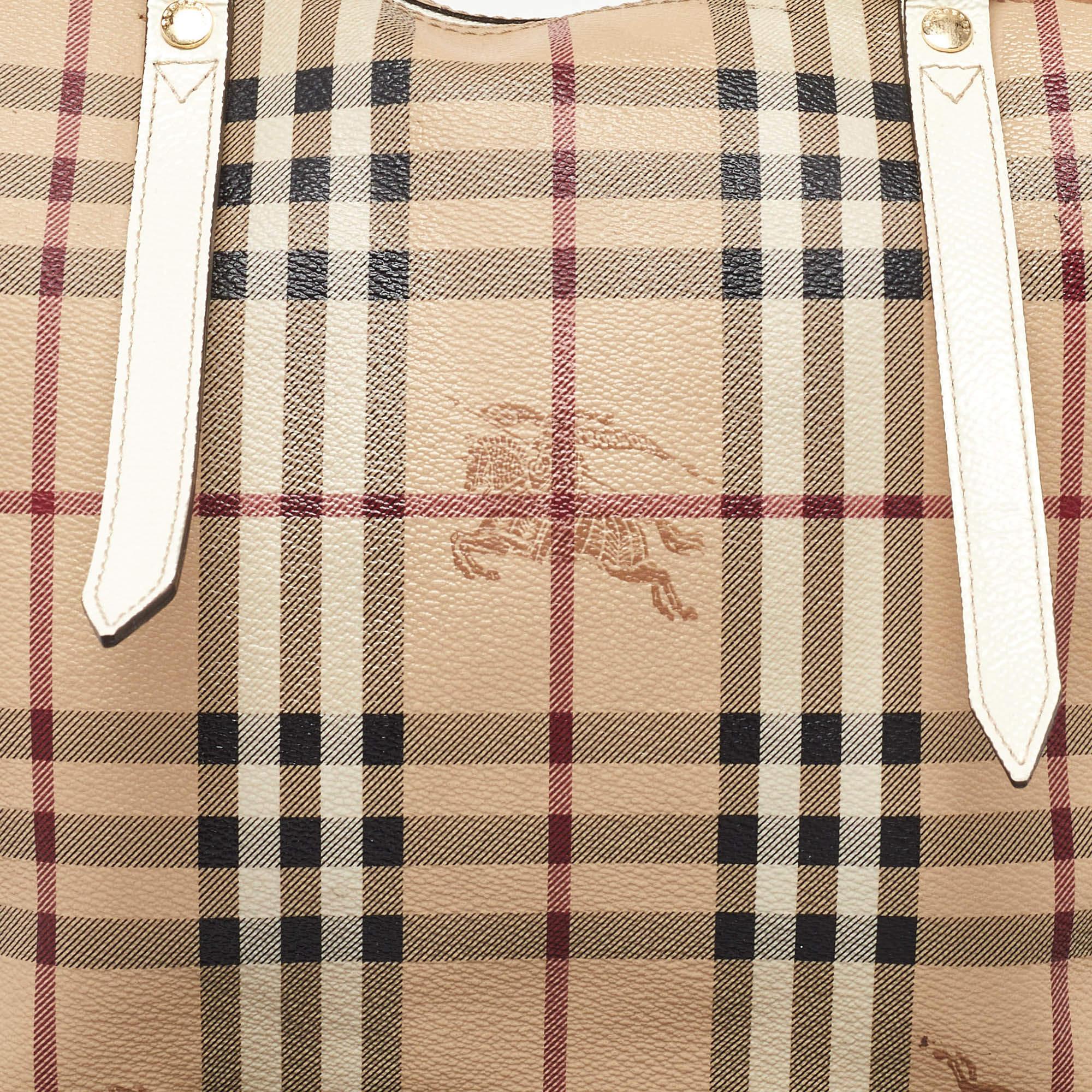 Burberry Beige Haymarket Check Coated Canvas and Patent Leather Salisbury Tote For Sale 1