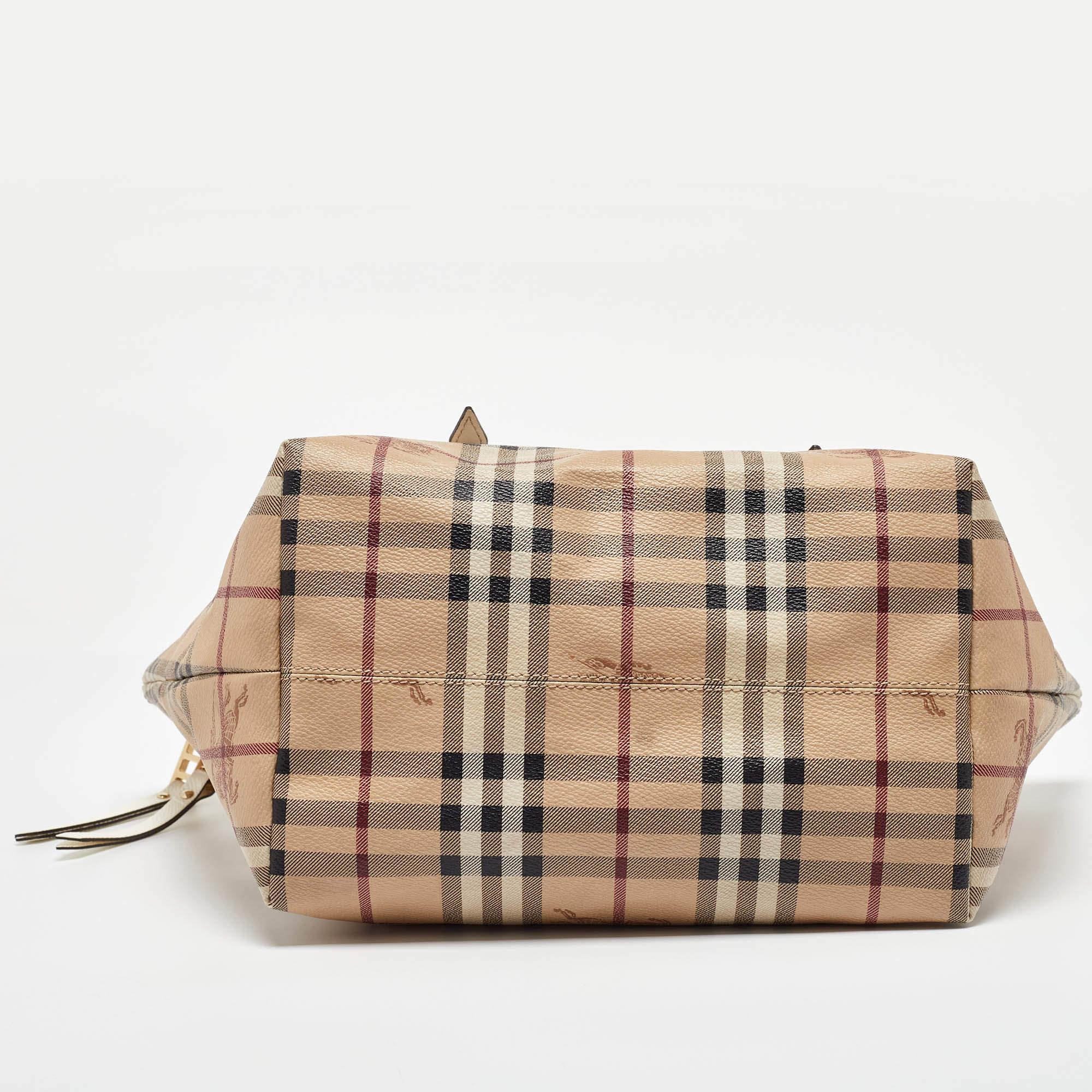 Burberry Beige Haymarket Check Coated Canvas and Patent Leather Salisbury Tote For Sale 4