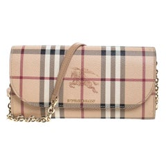 Burberry Beige Haymarket Check Coated Canvas Henley Wallet On Chain