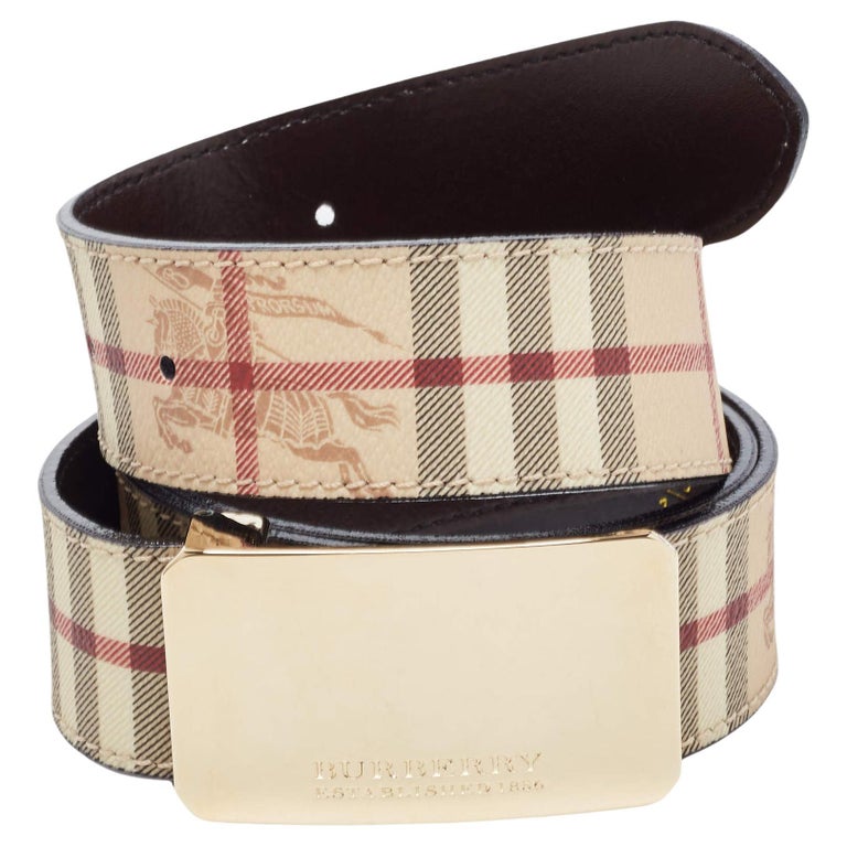 Burberry Brown Leather Haymarket Check Belt