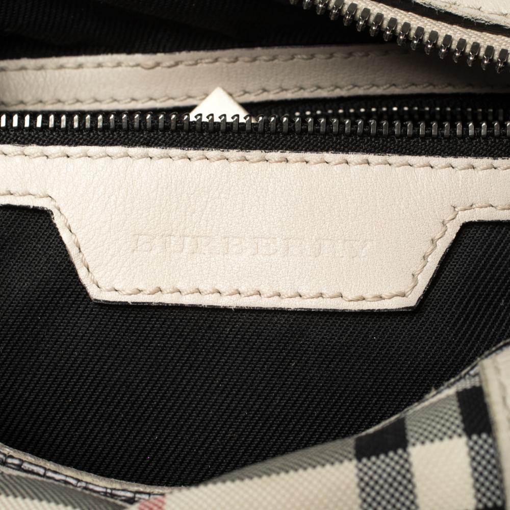 Burberry Beige Haymarket Check Nylon and Leather Boston Bag 4
