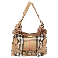 Burberry Beige House Check Canvas and Leather Brecon Hobo