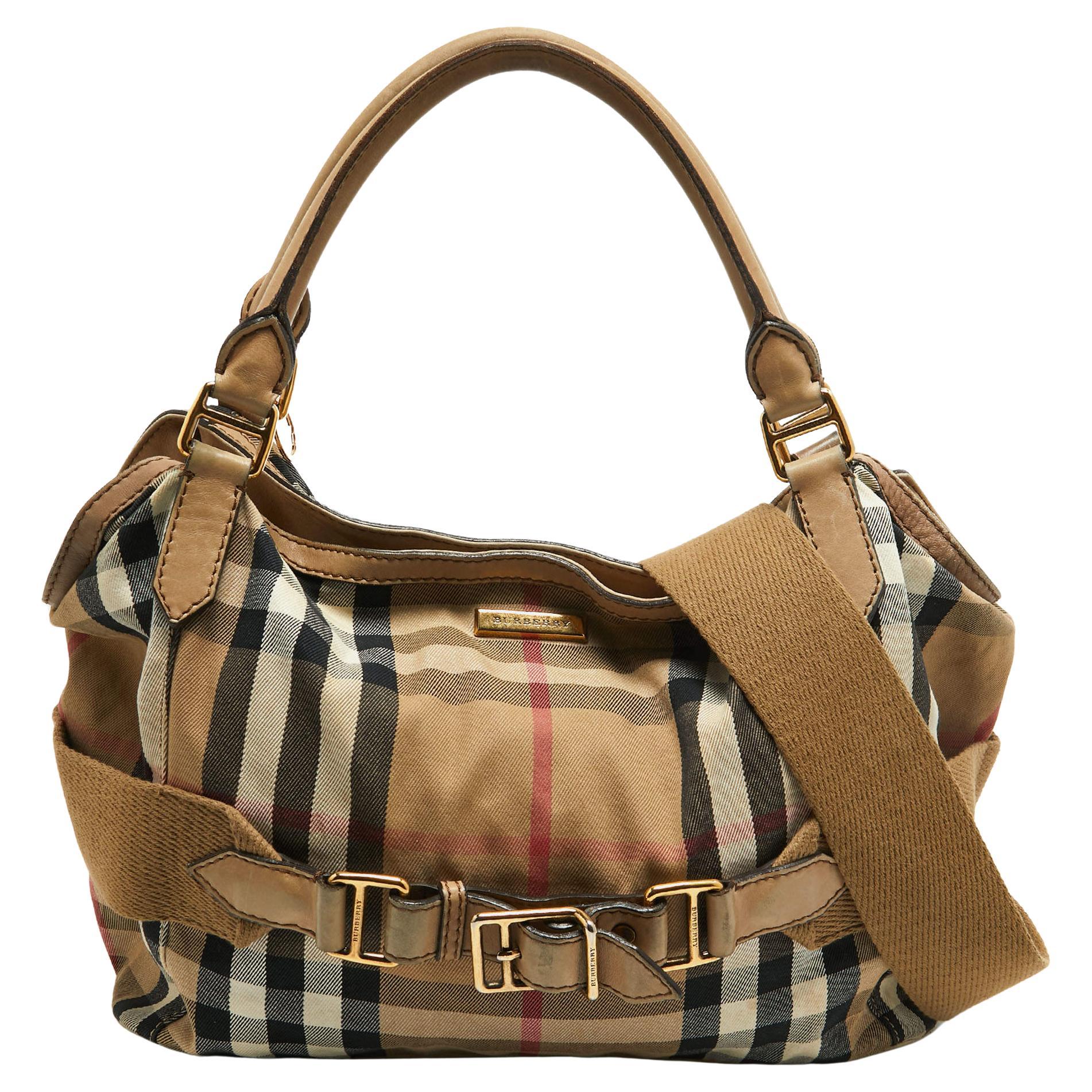 Burberry Beige House Check Canvas and Leather Brecon Tote