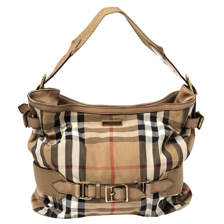 Burberry Beige House Check Canvas and Leather Large Parsons Hobo at 1stDibs