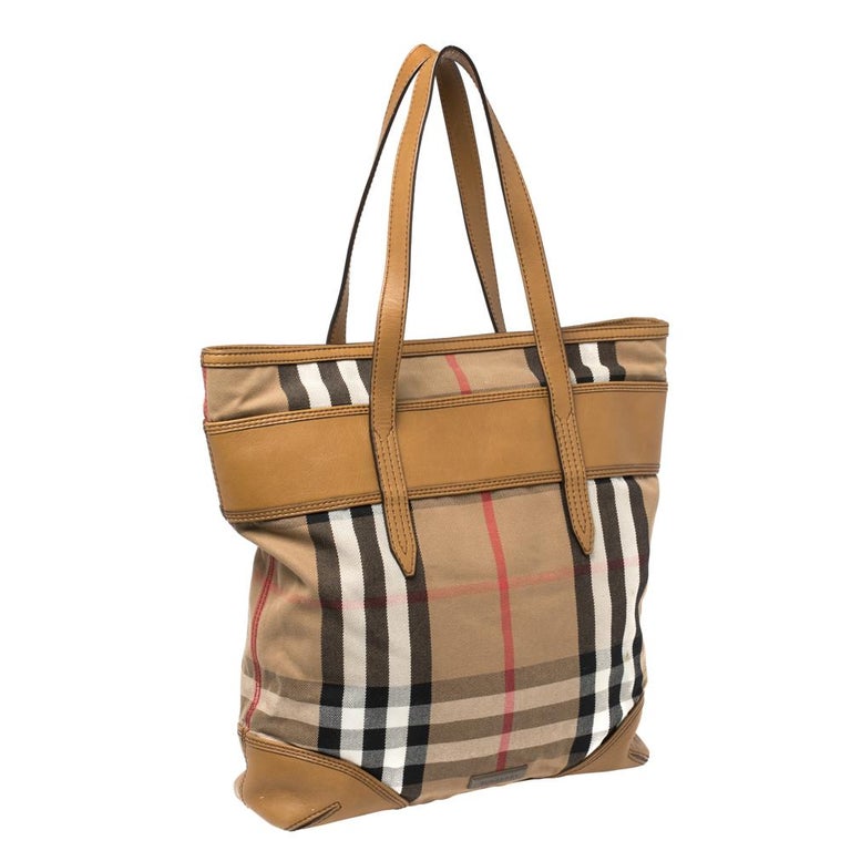 Burberry Beige House Check Canvas and Leather Marlow Shopper Tote at ...