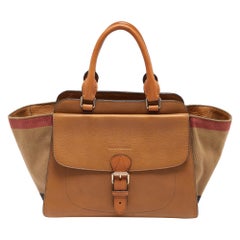 Burberry Tote media Harcourt in tela e pelle a quadri House beige