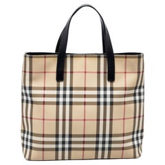 Burberry Beige House Check Canvas And Leather Tote