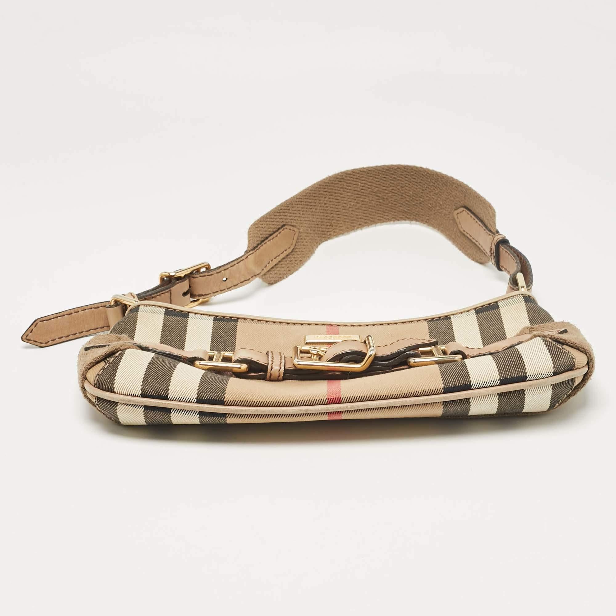 Burberry Beige House Check Fabric Baguette Bag 4