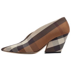 Burberry Beige House Check Fabric Bierfield Pumps Size 38
