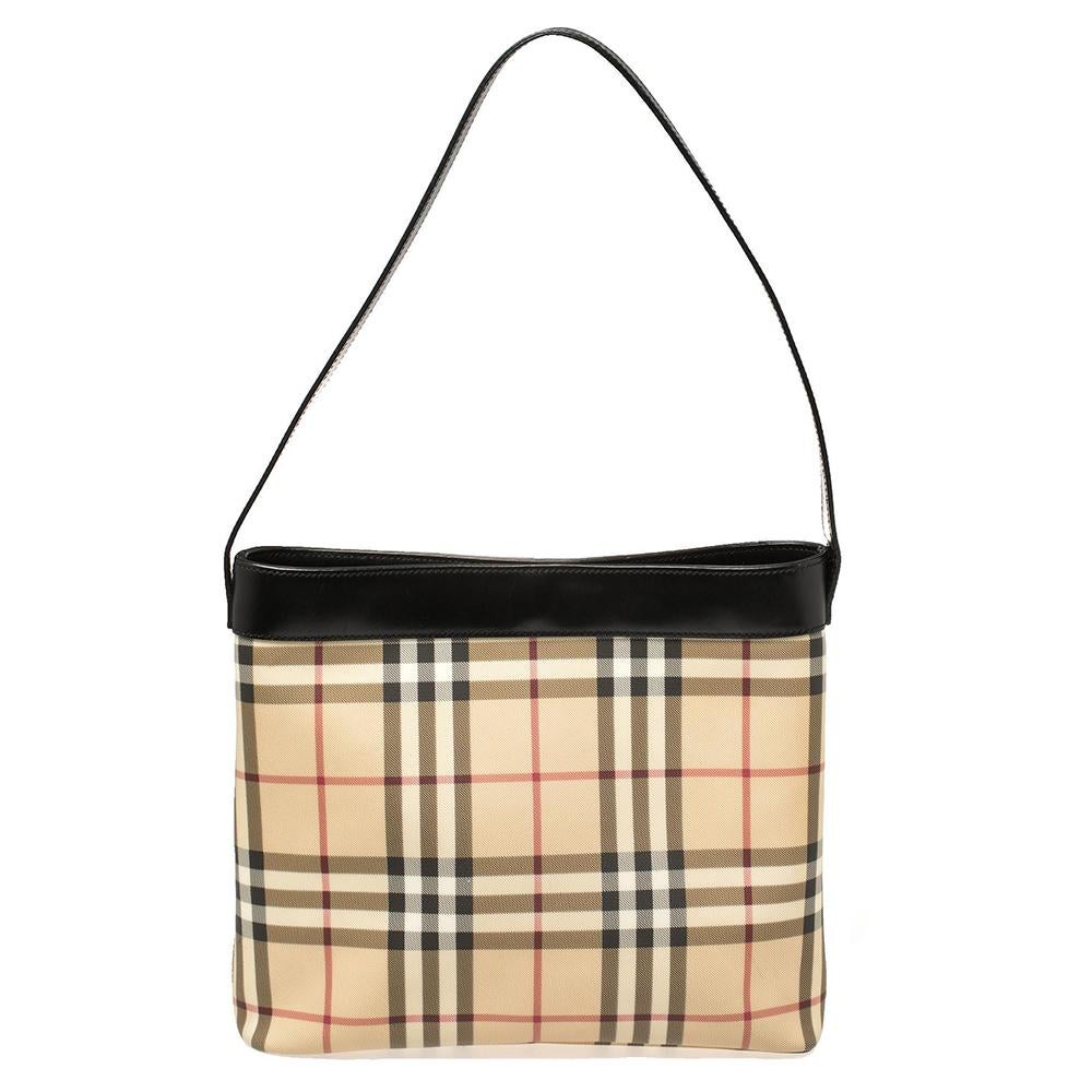 Women's Burberry Beige House Check PVC and Leather Shoulder Bag