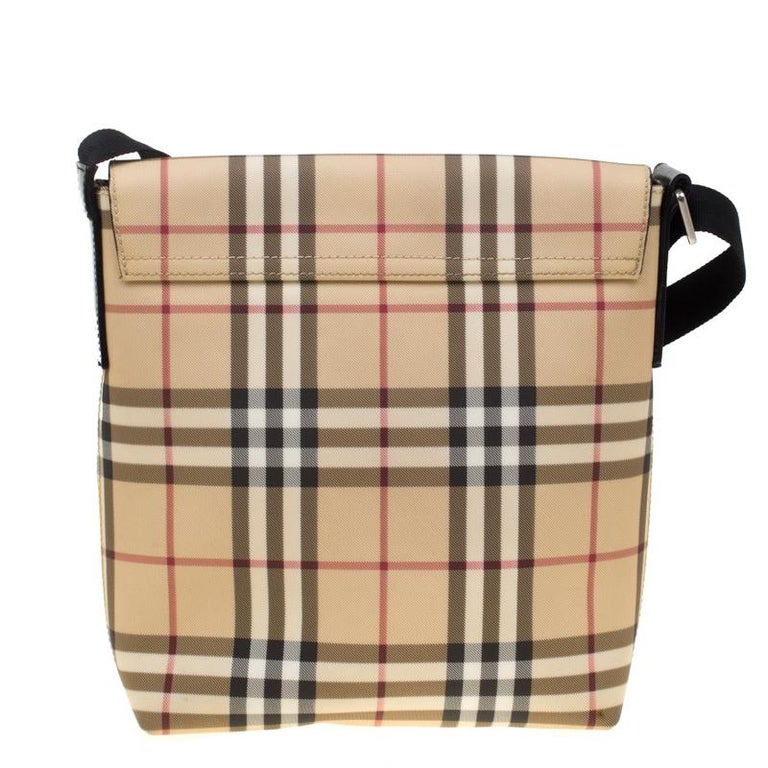 Burberry Beige House Check PVC Messenger Bag For Sale at 1stDibs
