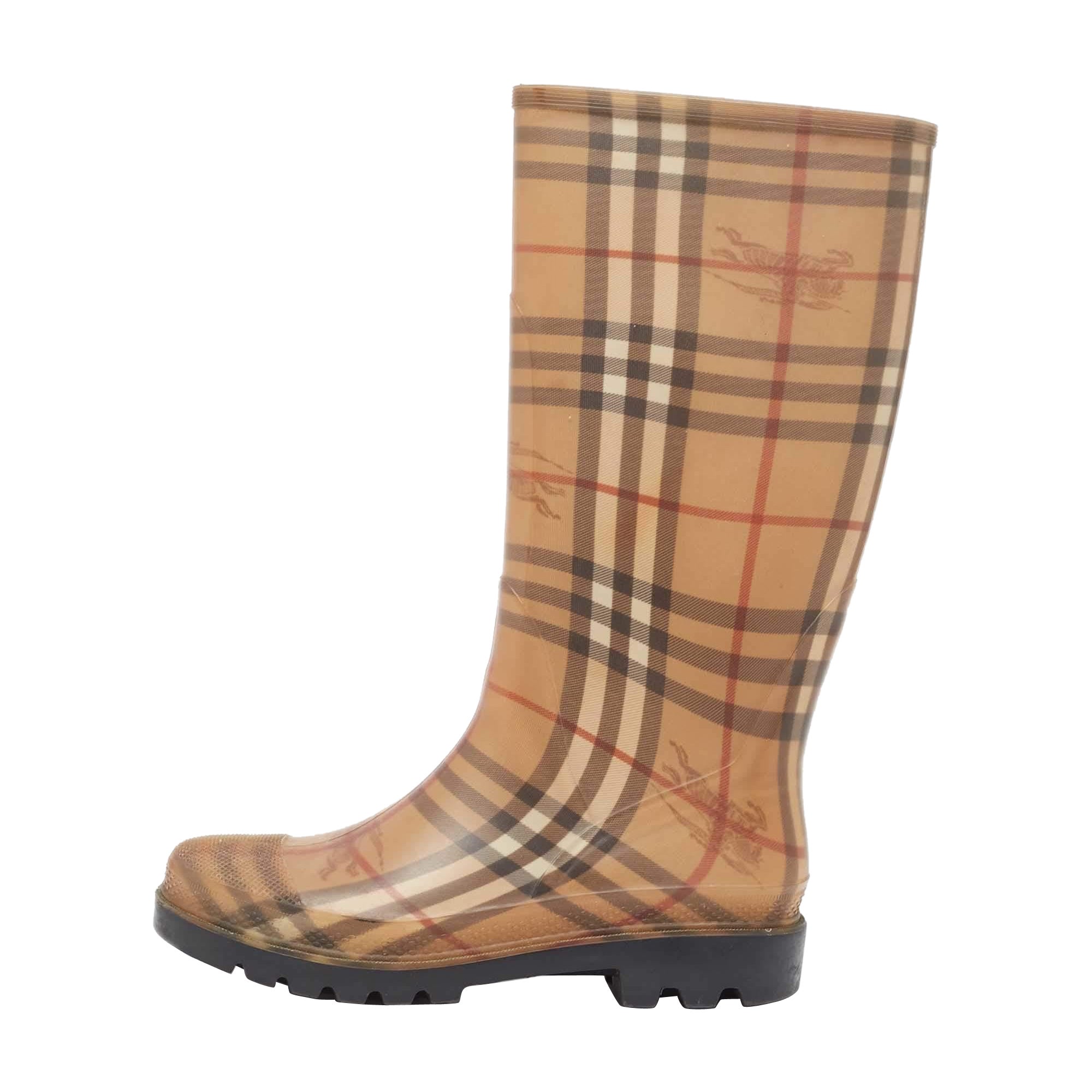 Burberry Beige House Check Rubber Rain Boots Size 40