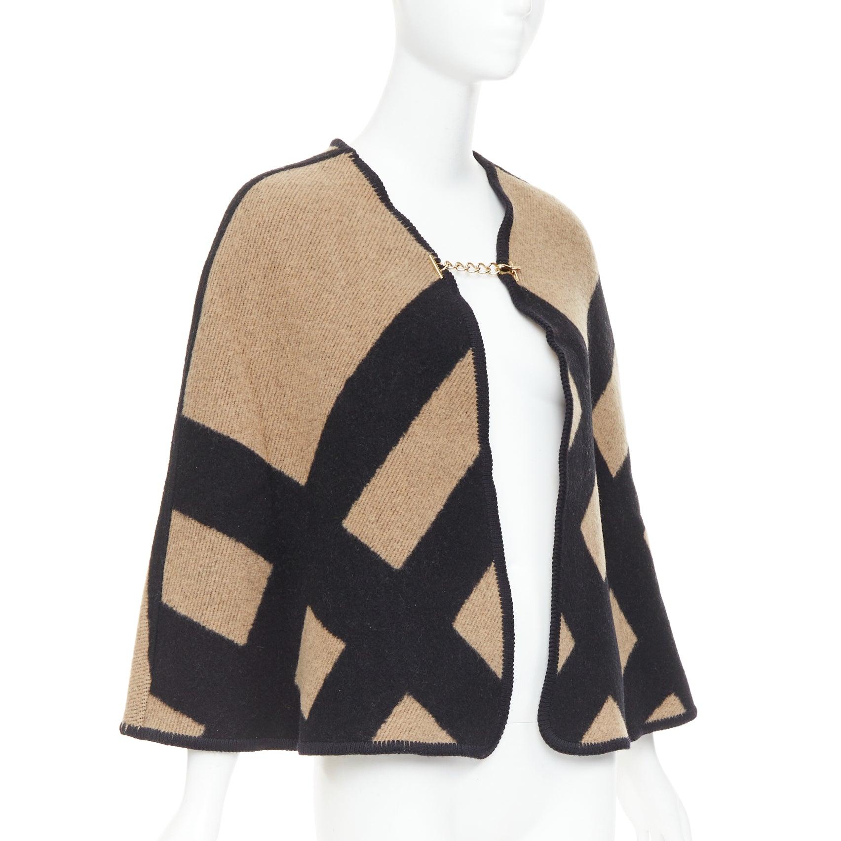 Nero Burberry beige House Check lana cashmere incatenato mantella coperta poncho in vendita