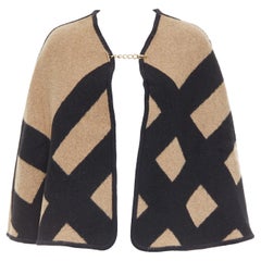 BURBERRY beige House Check wool cashmere chained cape blanket poncho