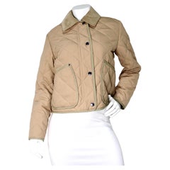 Burberry Beige Lanford Quilted Jacket With Corduroy Collar