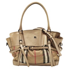 Burberry Beige Leather and Canvas Bridle House Check Canvas Satchel