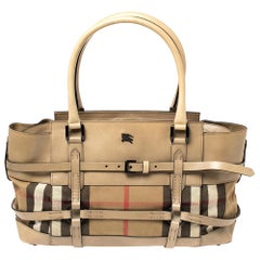 Burberry Beige Leather and House Check Canvas Bridle Satchel
