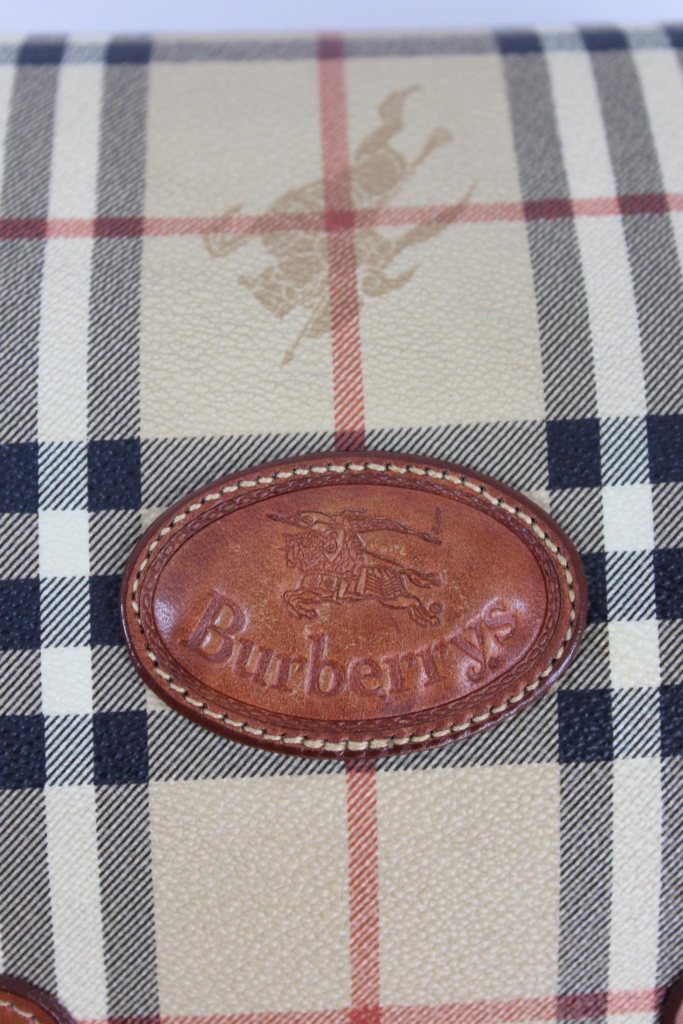 Burberry Beige Leather Canvas Check Vintage Trunk Bag 8