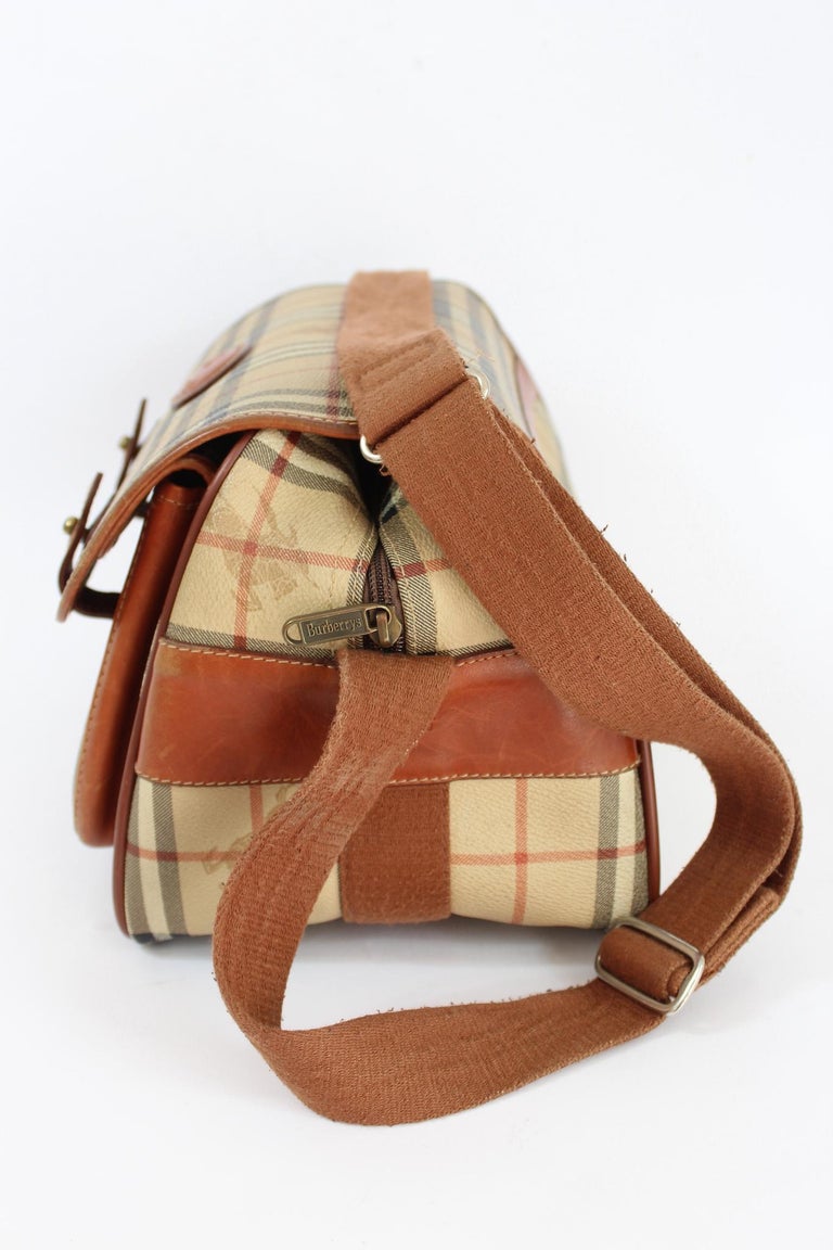 Burberry Beige Leather Canvas Check Vintage Trunk Bag