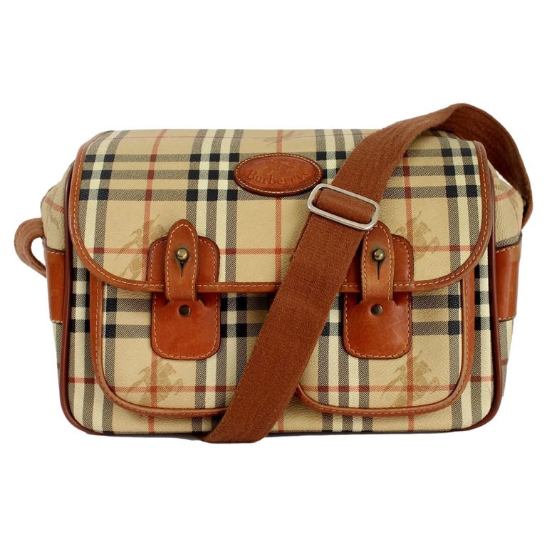 Burberry Beige Leather Canvas Check Vintage Trunk Bag For Sale at 1stDibs