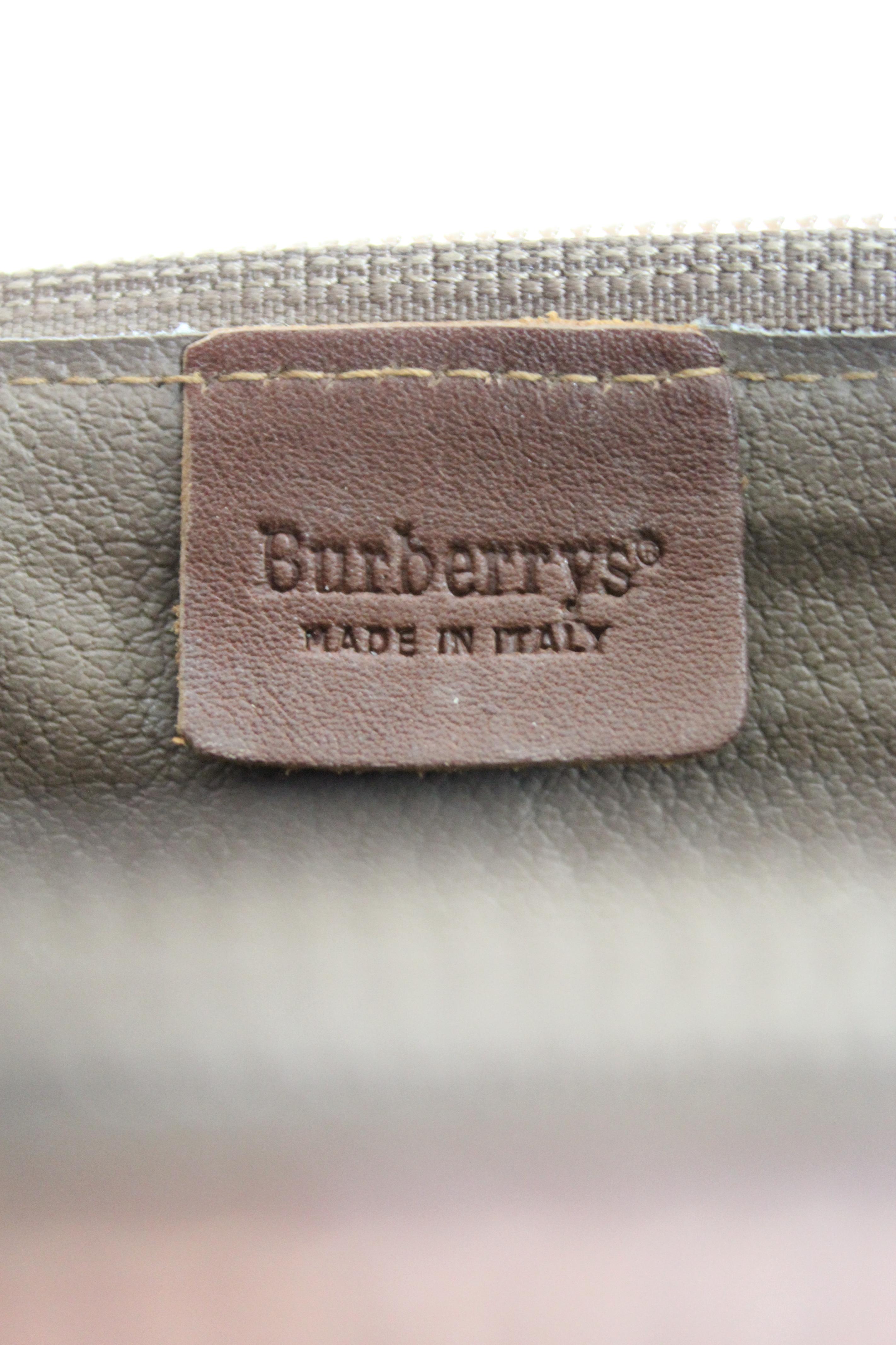Burberry Beige Leather Canvas Tartan Travel Clutch Bag 3