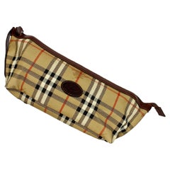 Burberry Beige Leather Canvas Tartan Travel Clutch Bag