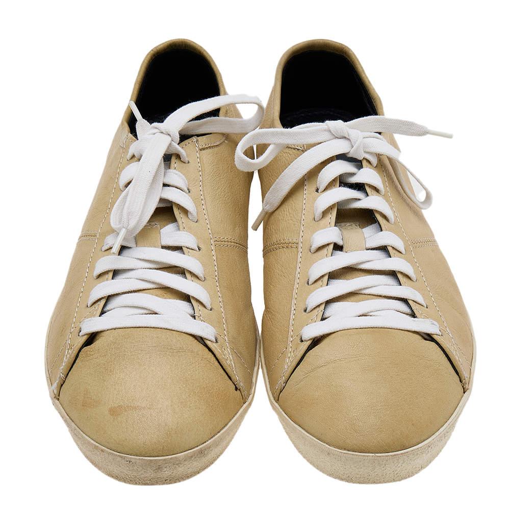 Men's Burberry Beige Leather Low Top Sneakers Size 43 For Sale