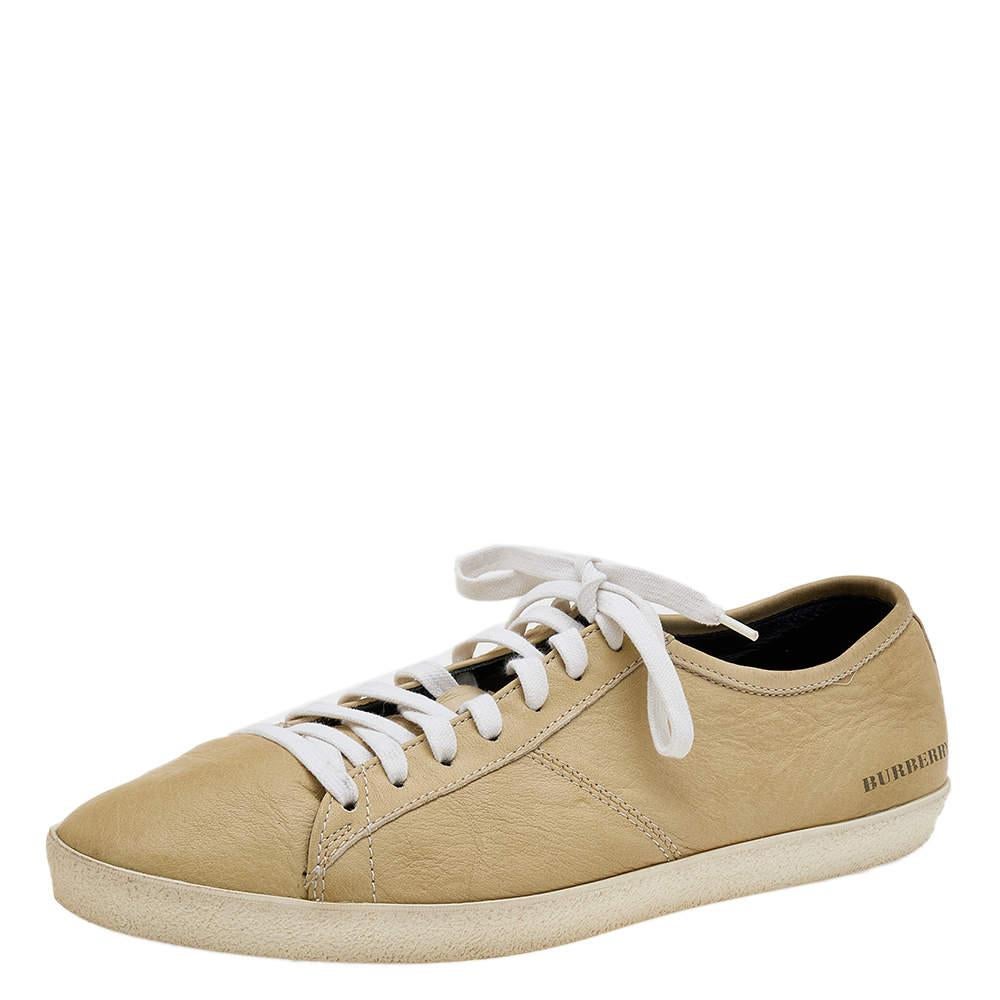 Burberry Beige Leather Low Top Sneakers Size 43 For Sale 1