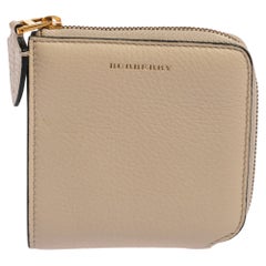 Burberry Beige Leather Meldon Half Zip Square Wallet