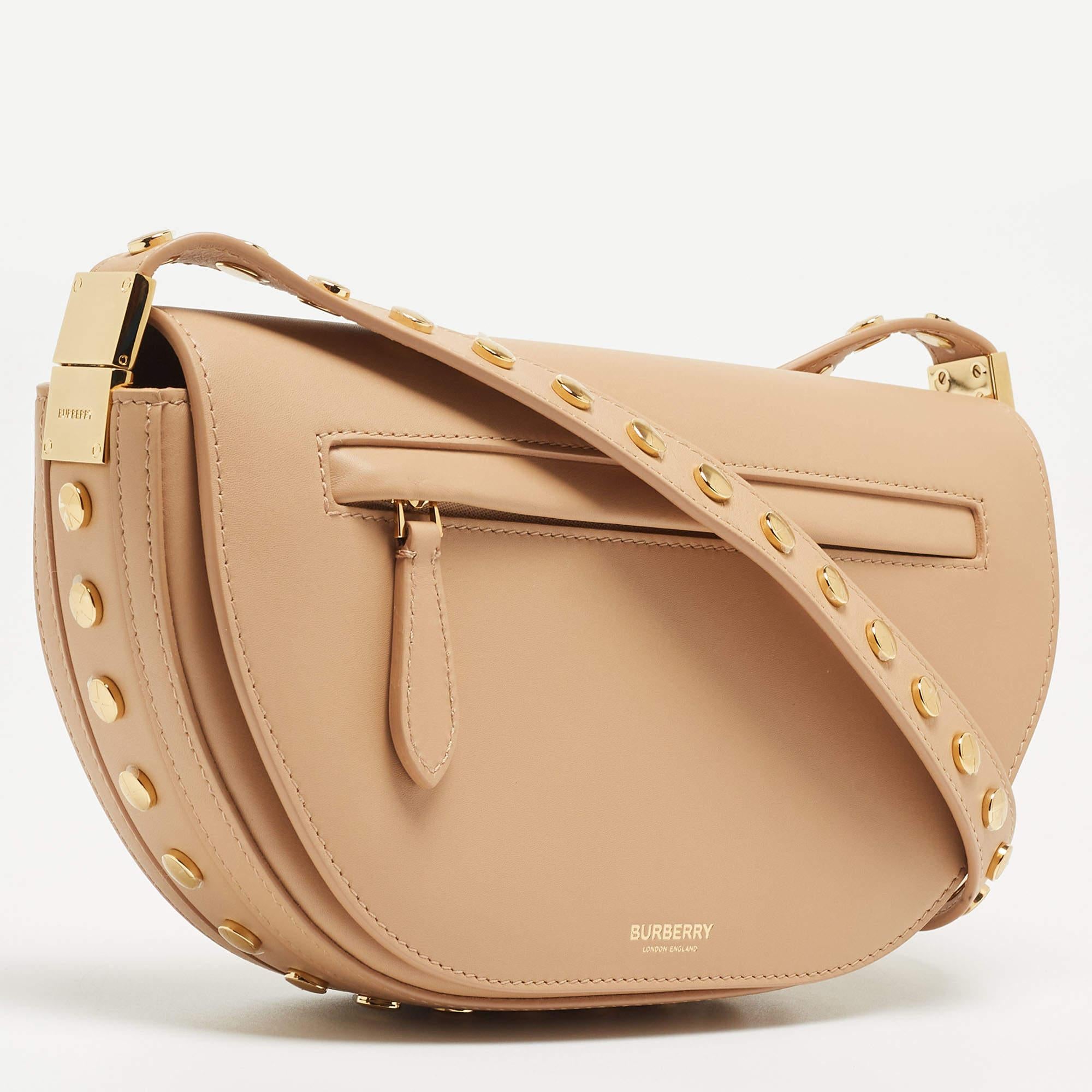 Burberry Beige Leather Small Studded Olympia Shoulder Bag In New Condition In Dubai, Al Qouz 2