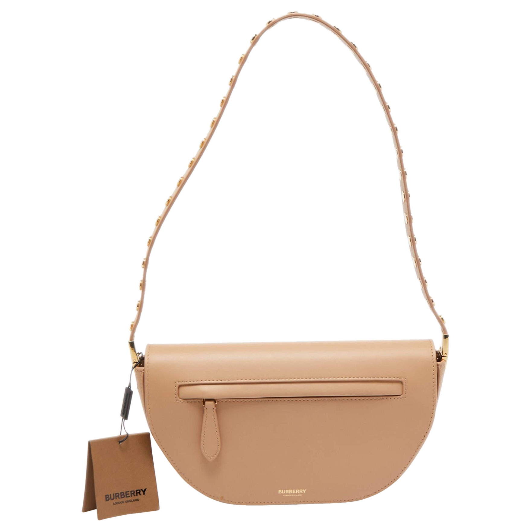 Burberry Beige Leather Small Studded Olympia Shoulder Bag