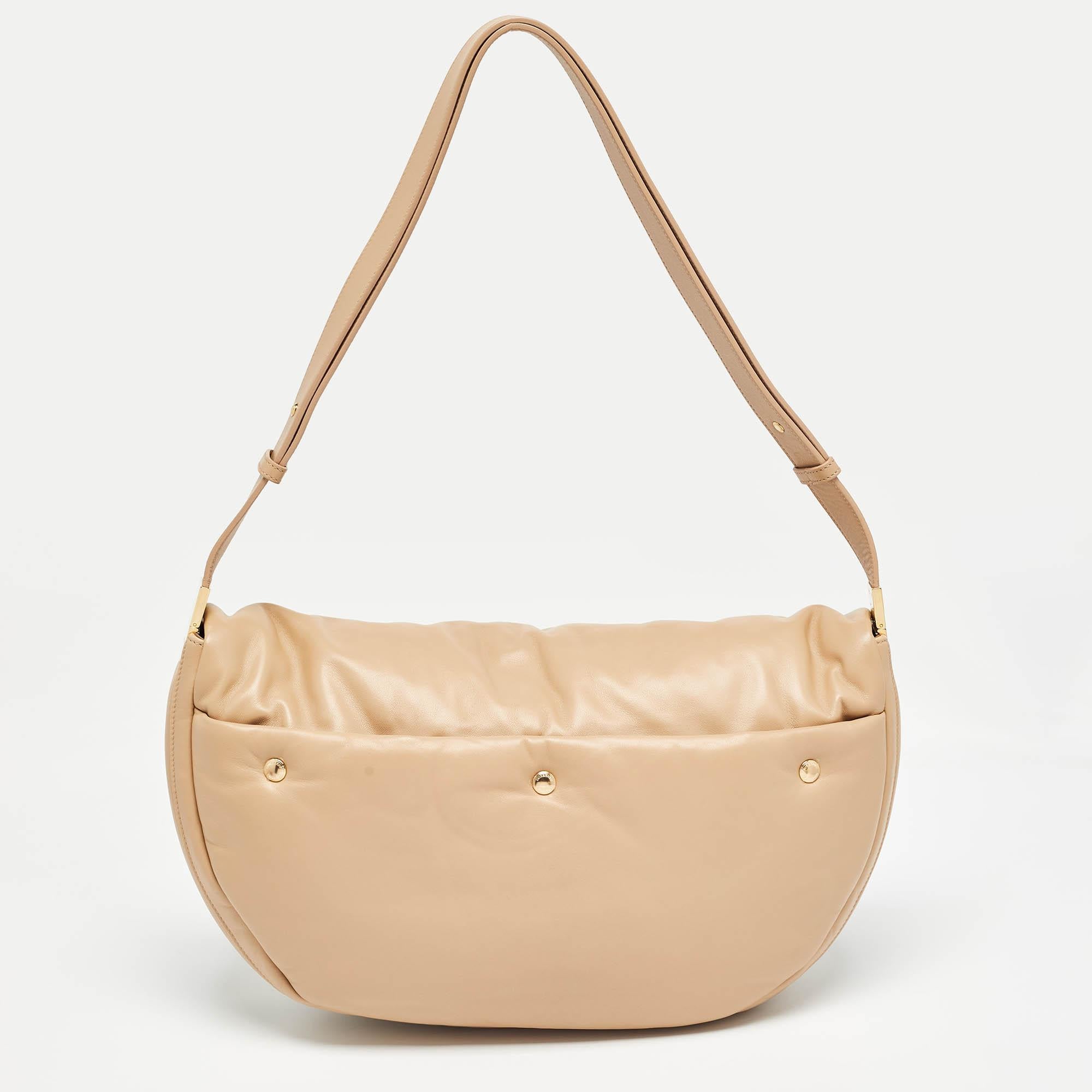 Women's Burberry Beige Leather XL Olympia Shoulder Bag For Sale