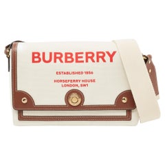 Burberry Beige Logo Print Canvas and Leather Note Crossbody Bag