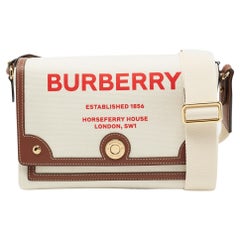 Used Burberry Beige Logo Print Canvas and Leather Note Crossbody Bag