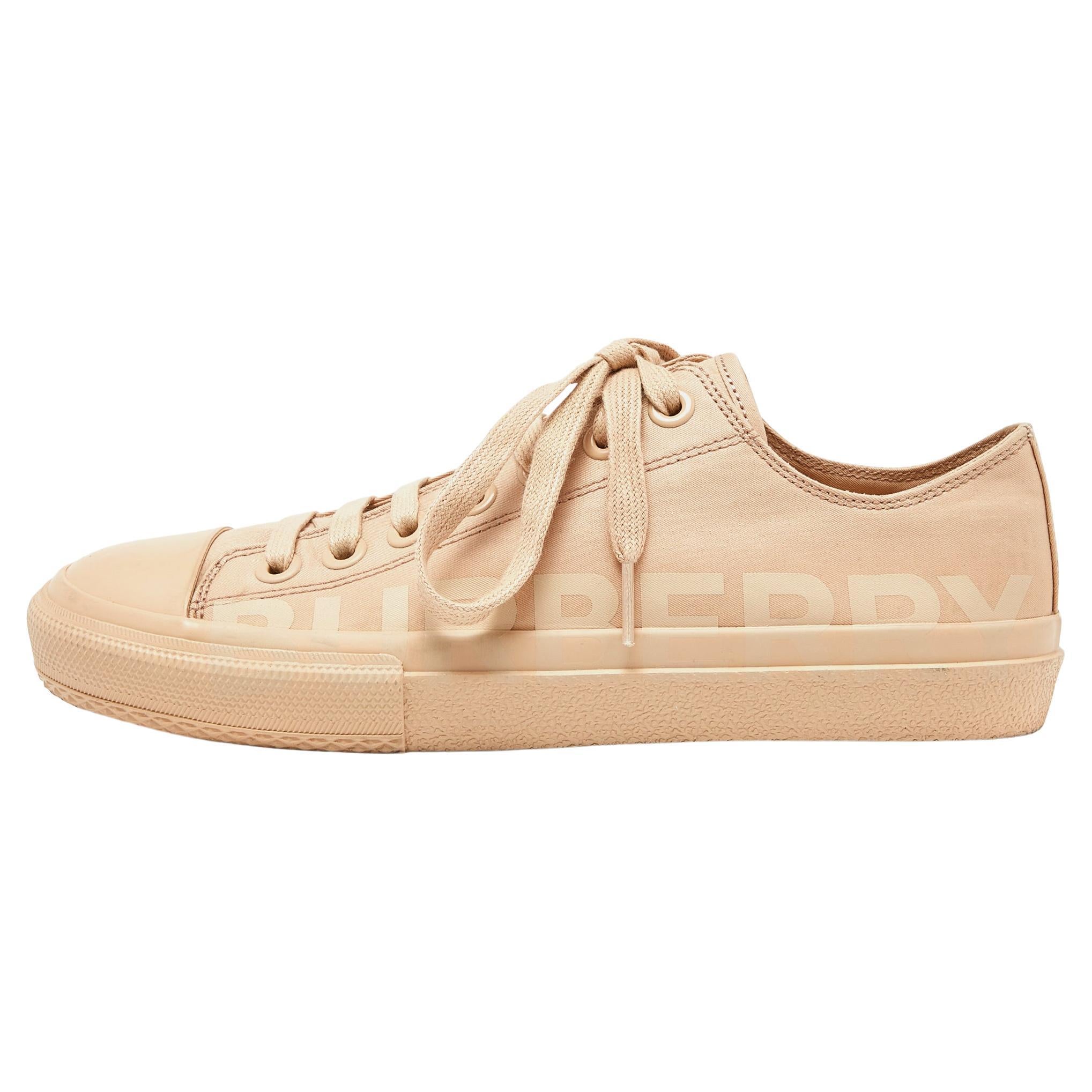 Burberry Beige Logo Print Canvas Sneakers Size 39 For Sale