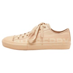 Used Burberry Beige Logo Print Canvas Sneakers Size 39