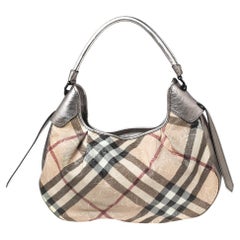 Burberry Beige/Metallic Grey Embossed Nova Check PVC And Leather Brooklyn Hobo