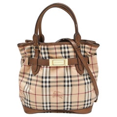 Burberry Fourre-tout Golderton beige/métallique Haymarket à carreaux et cuir moyen