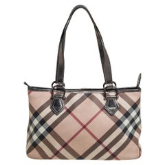 cnpansim1pan burberry purse Burberry Beige/Metallic Nova Check PVC and Leather Top Zip Tote