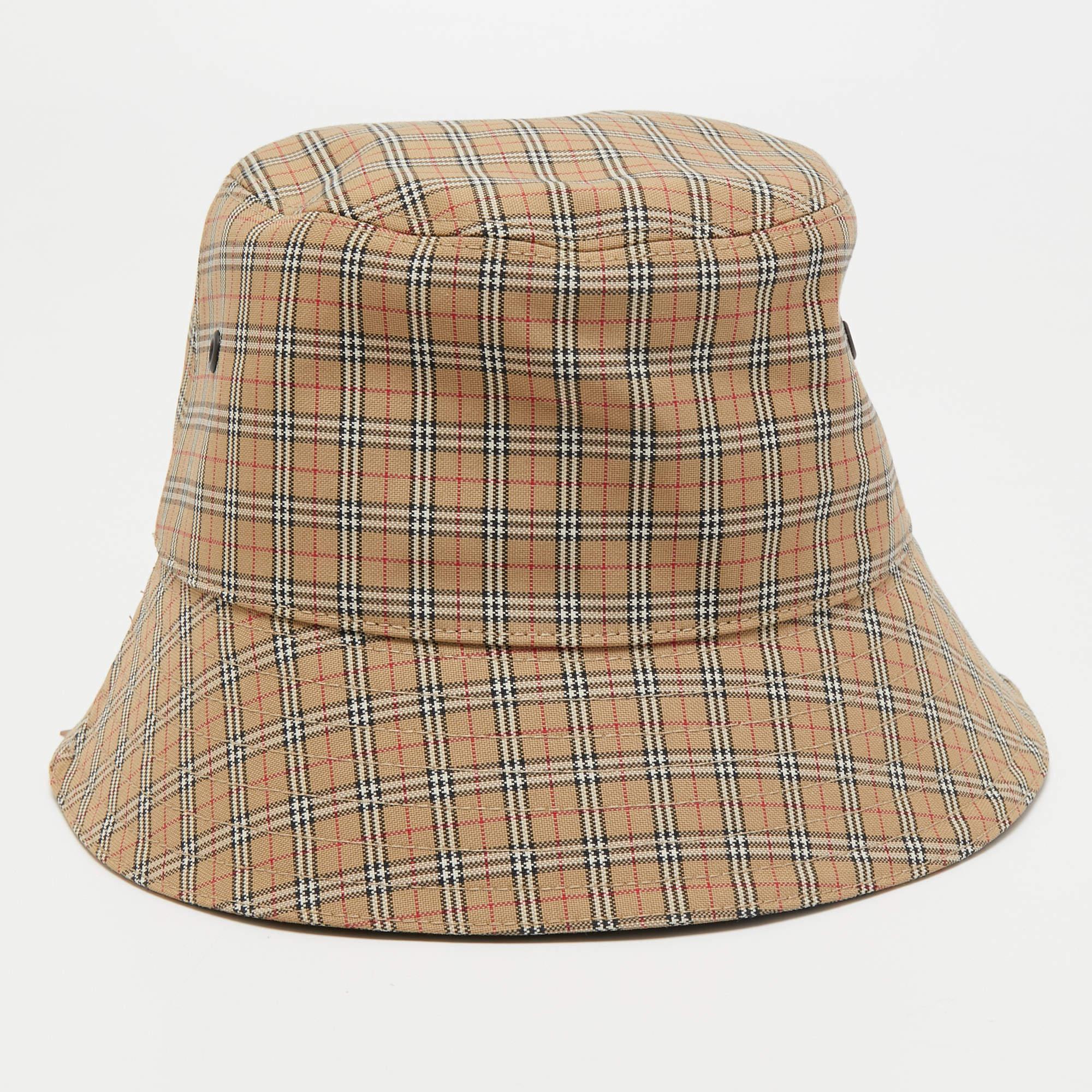 Burberry Beige Micro Check Bucket Hat S In New Condition In Dubai, Al Qouz 2