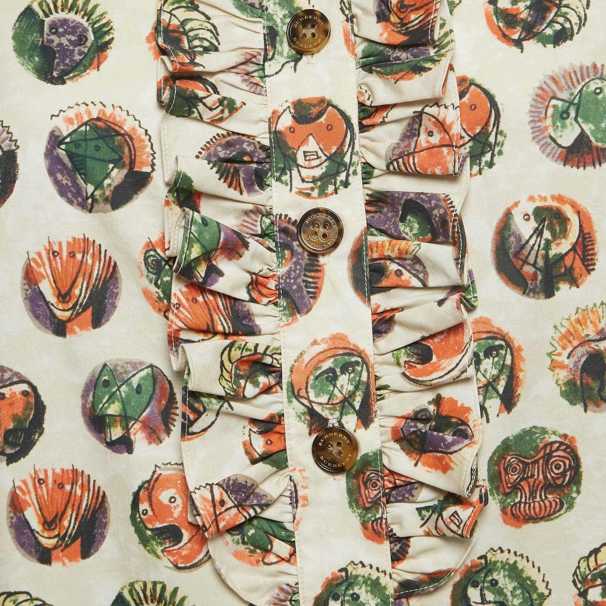 Burberry Beige Monster Mask Print Cotton Ruffle Detail Shirt M In New Condition For Sale In Dubai, Al Qouz 2