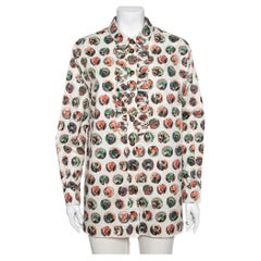 burberry monster Burberry Beige Monster Mask Print Cotton Ruffle Trimmed Shirt M