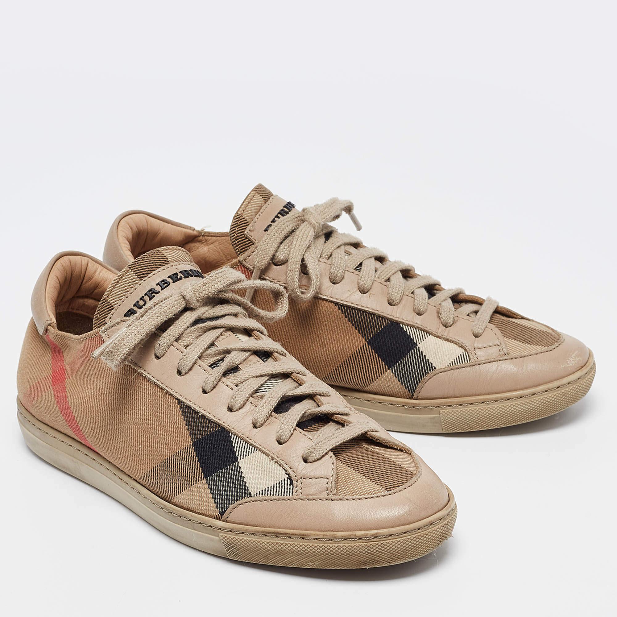 Women's Burberry Beige Nova Check and Leather Low Top Sneakers Size 36