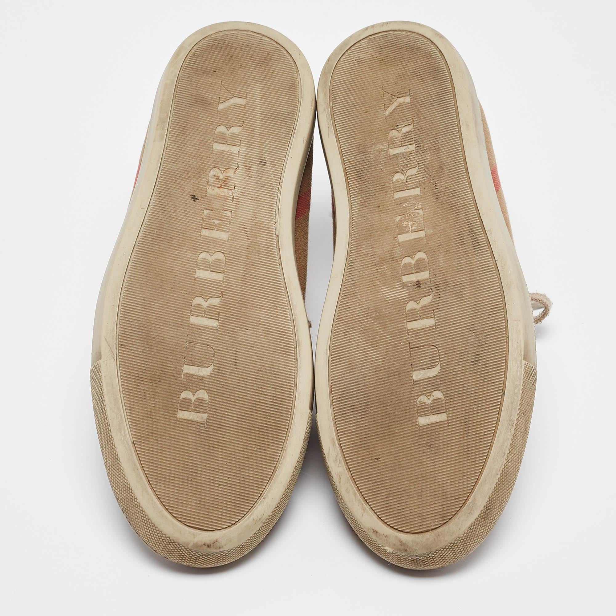 Burberry Beige Nova Check and Leather Low Top Sneakers Size 36 2