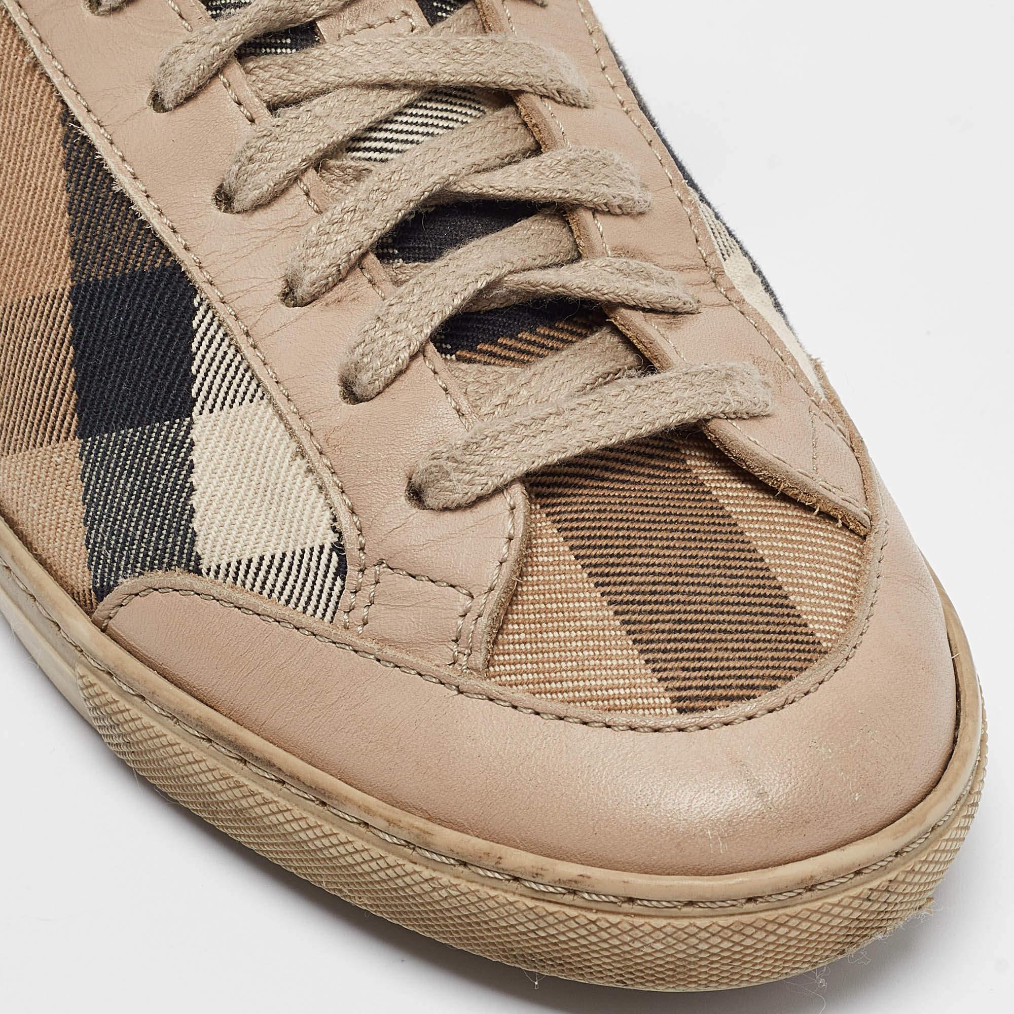 Burberry Beige Nova Check and Leather Low Top Sneakers Size 36 3